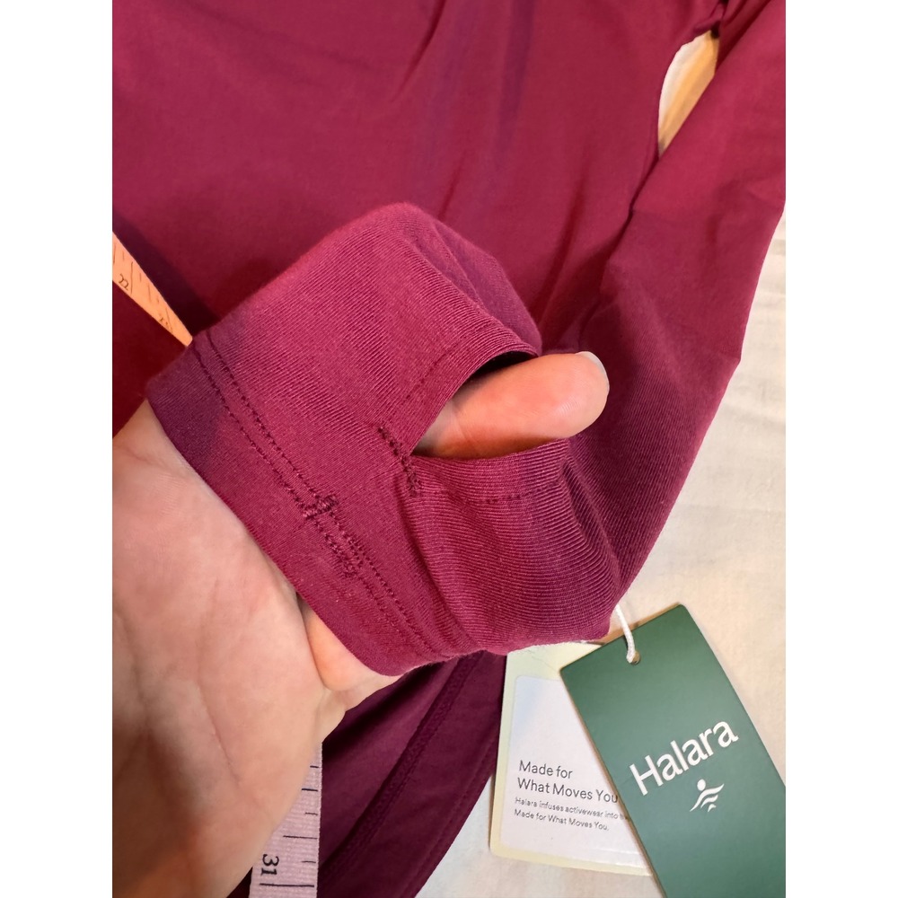 Halara Long Sleeve Built-in Bra Top Burgundy Thumbhole Curved Hem XS NWT - Picture 6 of 10